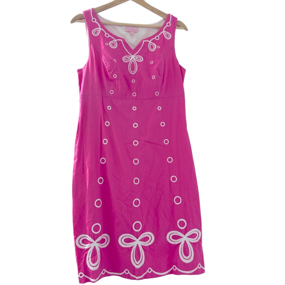 Lilly Pulitzer Dolly Barbie pink White Embroidered shift dress Sz 8